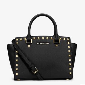 Michael Kors Selma Medium Studded Saffiano Leather Satchel